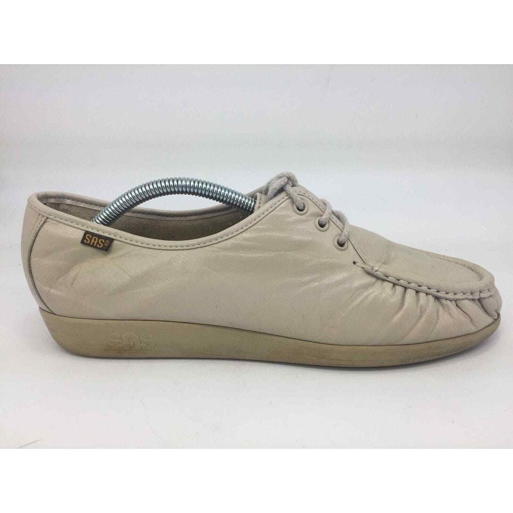 Women's SAS Beige Leather Moccasins Lace Ups Wedge Shoes Size 12 Hand Sewn‎ USA